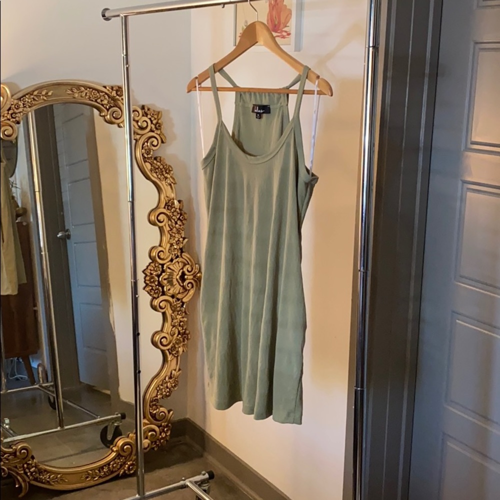 Chill Zone Sage Green Ribbed Mini Swing Dress